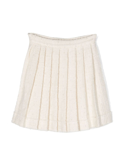 Shop Balmain B Logo Plaque Tweed Skirt In Neutrals