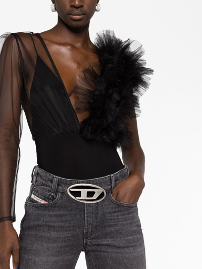 Alchemy Ruffled Single-sleeve Bodysuit In Black
