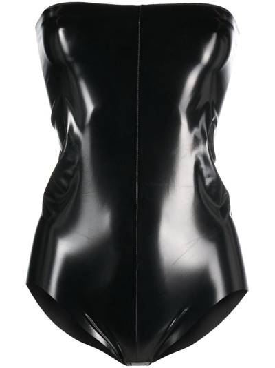 Alchemy X Lia Aram Patent-effect Strapless Bodysuit In Black