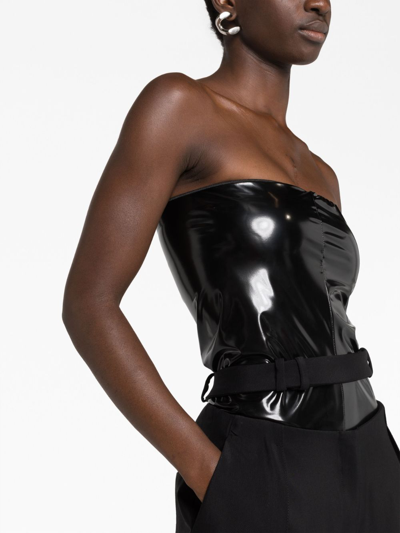 Alchemy X Lia Aram Patent-effect Strapless Bodysuit In Black