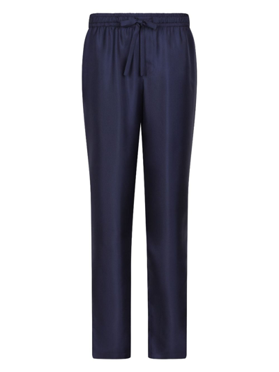 Shop Dolce & Gabbana Dg Essentials Logo-embroidered Silk Trousers In Blue