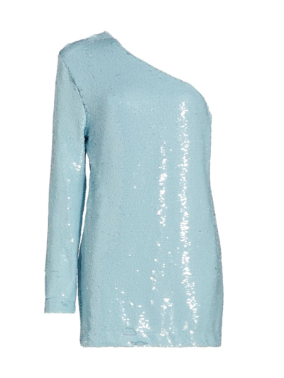 Shop Sabina Musayev Women's Sherri Sequin One-shoulder Minidress In Aqua