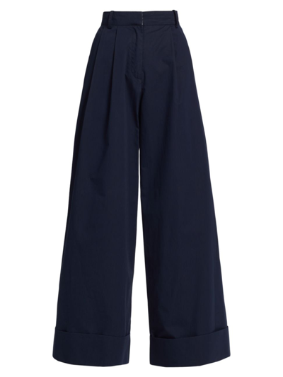Shop Co Women's Wide-leg Tton & Silk Trousers In Navy