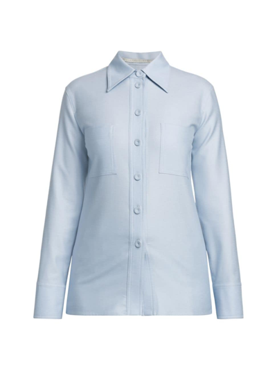 Shop Stella Mccartney Women's Wool Flannel Button-front Shirt In Baby Blue