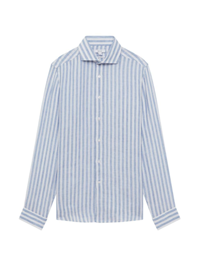 Shop Reiss Men's Ruban Striped Linen Shirt In Soft Blue Herringbone Stripe