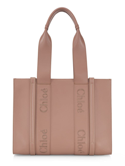 Shop Chloé Women's Medium Woody Leather Tote Bag In Woodrose