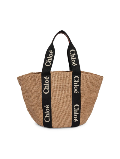 Shop Chloé Women's Large Woody Basket Tote Bag In Natural Black