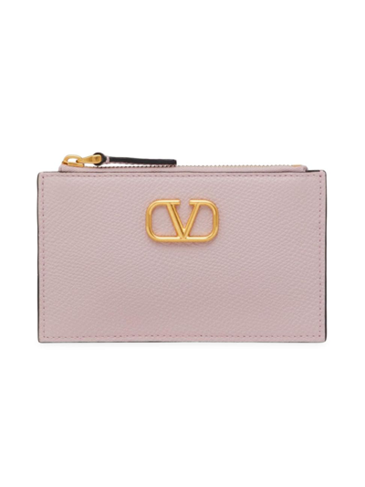 Shop Valentino Women's Vlogo Signature Grainy Calfskin Cardholder In Water Lilac