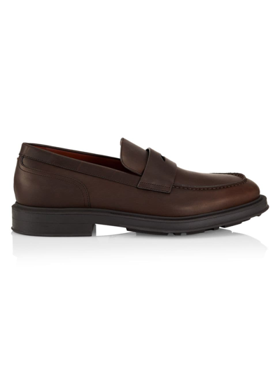Shop Loro Piana Men's Travis Leather Loafers In Brown