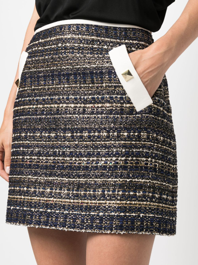 Shop Valentino Tweed Mini Skirt In Blue