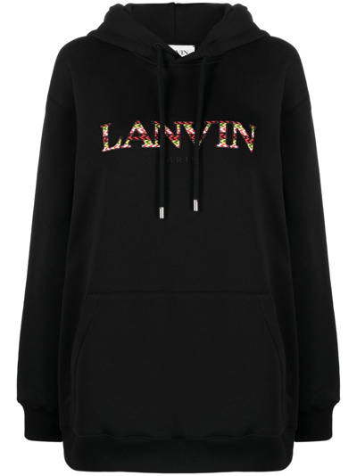 Shop Lanvin Logo Oversized Cotton Hoodie In Black