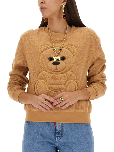 Shop Moschino Teddy Bear Sweatshirt In Beige