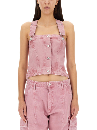 Shop M05ch1n0 Jeans Denim Top In Rosa