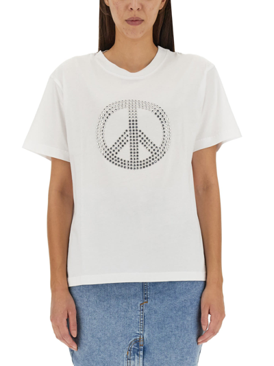 Shop M05ch1n0 Jeans Peace Symbol T-shirt In Bianco