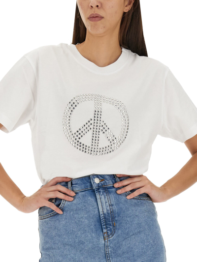 Shop M05ch1n0 Jeans Peace Symbol T-shirt In Bianco