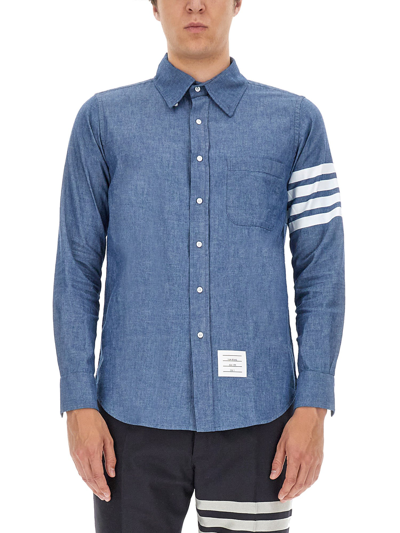 Shop Thom Browne Button Down Shirt In Blu