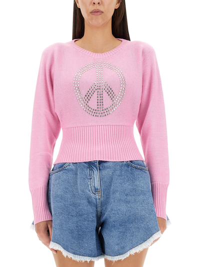 Shop M05ch1n0 Jeans Peace Symbol Jersey In Nero