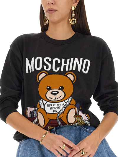 Shop Moschino Teddy Bear Sweater In Nero