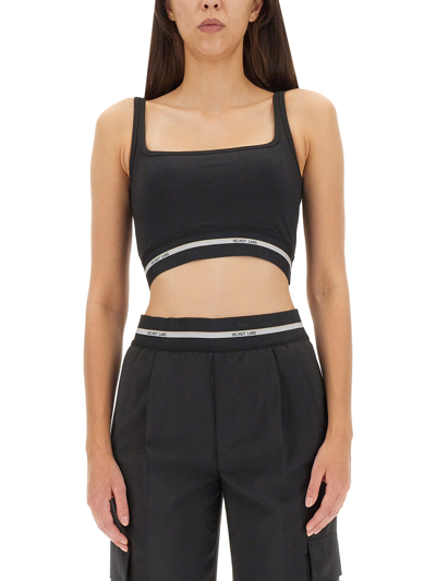 Shop Helmut Lang Crop Top With Logo In Nero