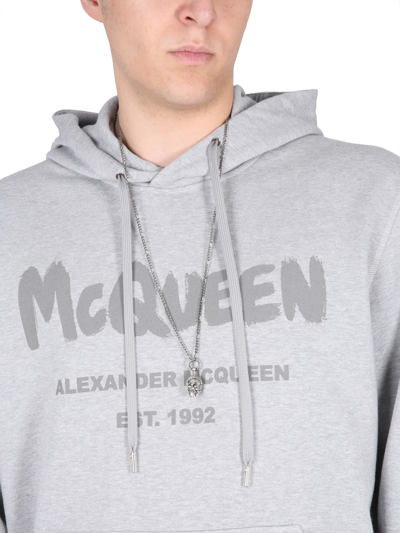 Shop Alexander Mcqueen Graffiti Logo Print Sweatshirt In Grigio