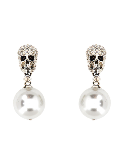 Shop Alexander Mcqueen Skull Earrings In Argento