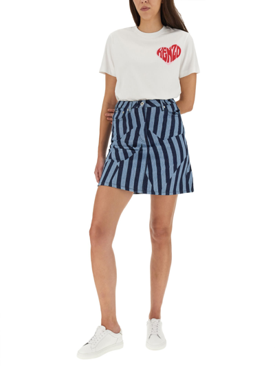Shop Kenzo Denim Skirt In Blu