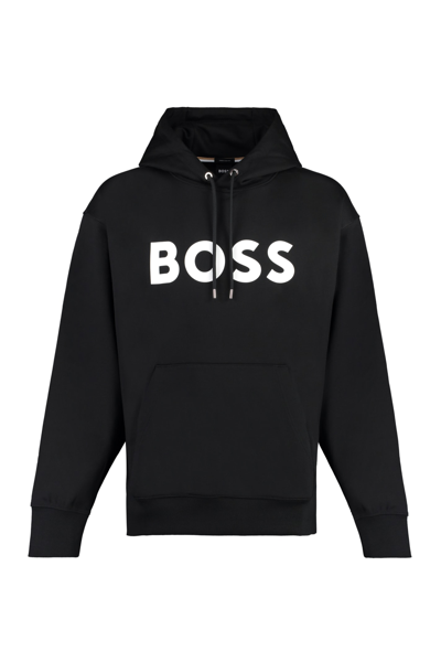 Shop Hugo Boss Cotton Hoodie In Black