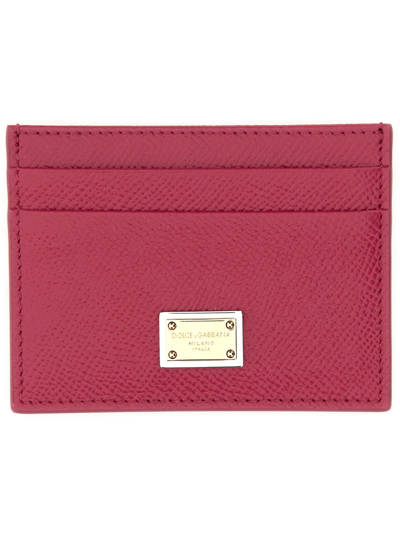 Shop Dolce & Gabbana Leather Card Holder In Fucsia