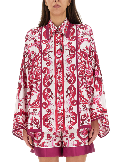 Shop Dolce & Gabbana Majolica Print Shirt In Fucsia