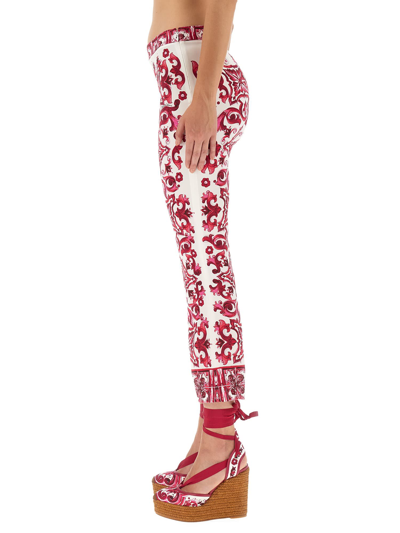 Shop Dolce & Gabbana Majolica Print Charmeuse Pants In Fucsia