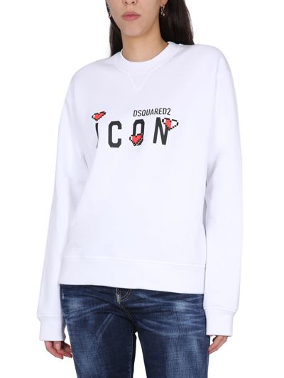 Shop Dsquared2 Icon Game Lover Sweatshirt In Bianco