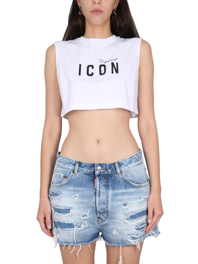 Shop Dsquared2 Crop Top With Logo In Bianco