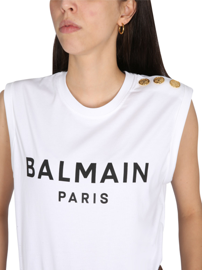 Shop Balmain T-shirt With Logo In Bianco