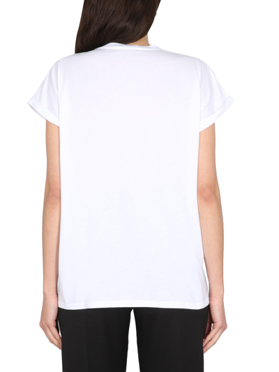 Shop Balmain Flocked Logo T-shirt In Bianco
