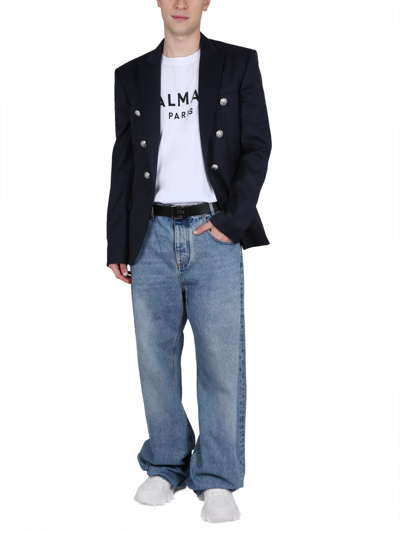Shop Balmain Loose Fit Jeans In Blu
