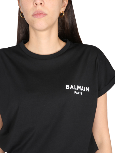 Shop Balmain Flocked Logo T-shirt In Nero