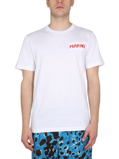 Shop Marni T-shirt With Logo In Bianco