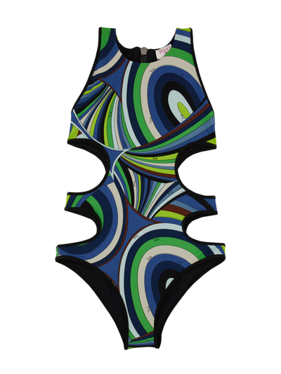 Shop Emilio Pucci One Piece Swimsuit With Logo In Multicolor