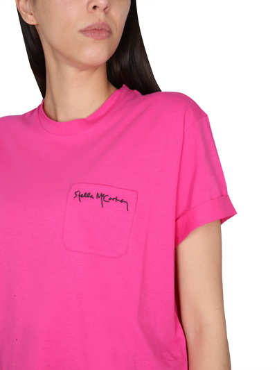 Shop Stella Mccartney T-shirt With Logo Embroidery In Fucsia