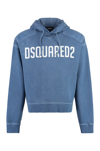 Shop Dsquared2 Cipro Cotton Hoodie In Light Blue