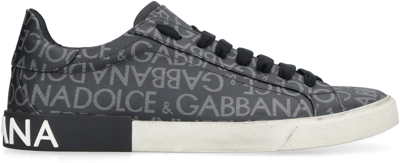 Shop Dolce & Gabbana Portofino Leather And Fabric Low-top Sneakers In Black