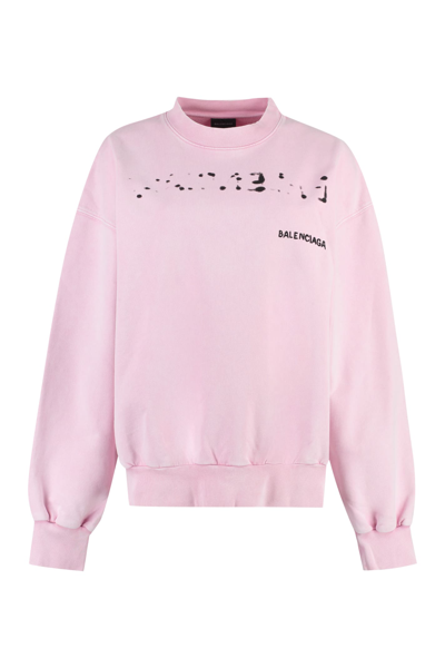 Shop Balenciaga Logo Detail Cotton Sweatshirt In Pink