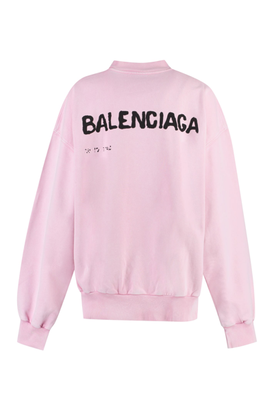 Shop Balenciaga Logo Detail Cotton Sweatshirt In Pink