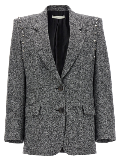 Shop Alessandra Rich Herringbone Tweed Blazer In White/black