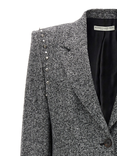 Shop Alessandra Rich Herringbone Tweed Blazer In White/black