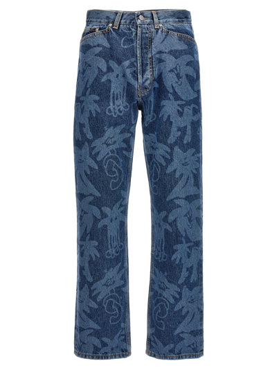 Shop Palm Angels Palmity Allover Laser Jeans In Blue