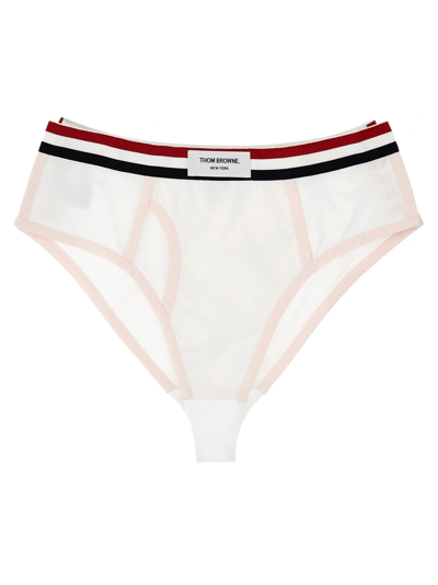 Thom Browne Color-block Briefs With Elastic Waistband And Sheer Panels In White