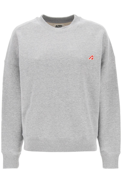 Shop Autry Crew-neck Sweatshirt With Logo Patch In Easy Gr (grey)