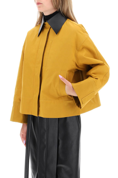 Shop Jil Sander Jacket With Leather Collar In Mustard (yellow)