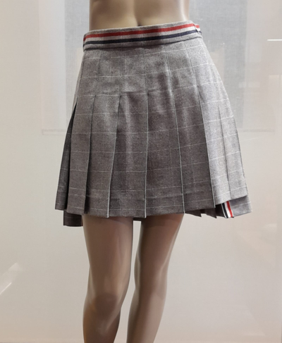 Shop Thom Browne Pleated Flannel Skirt In Grey